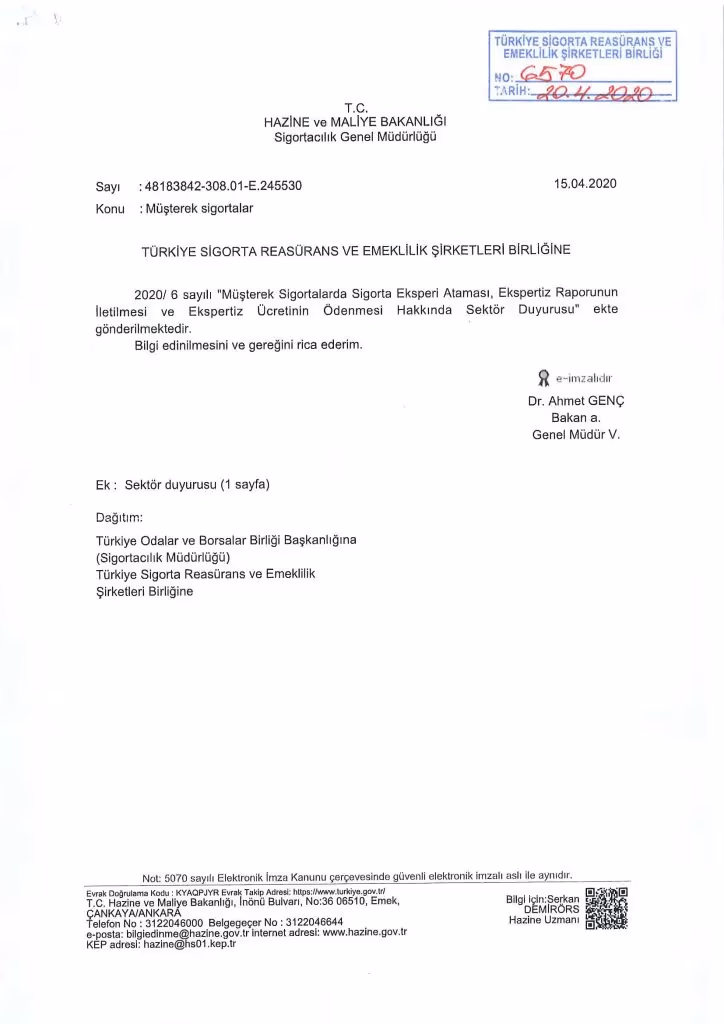 Müşterek sigortalarda ekspertiz jeran sigortacı tarafından atanacak ve ödenecek