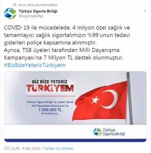 Bakan Albayrak COVID-19 ile mücadelede Türk sigorta sektörünün desteğini gündeme taşıdı