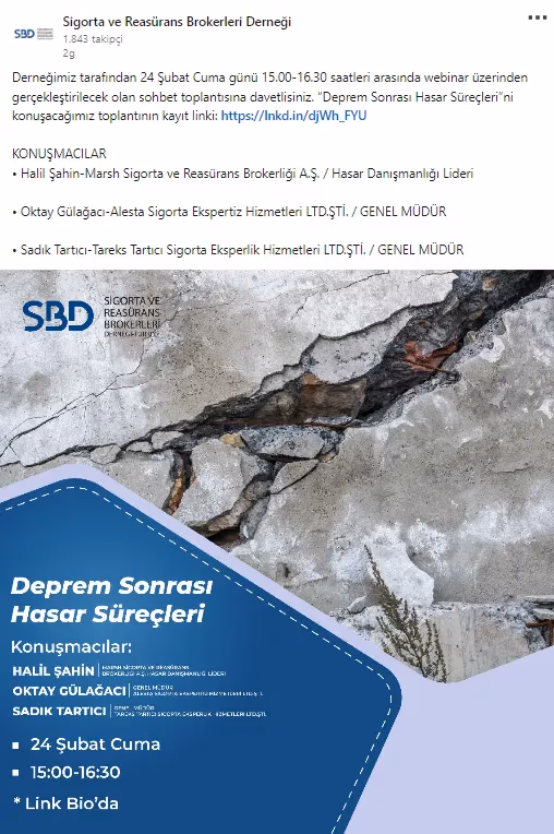 Sigorta ve Reasürans Brokerleri Derneği deprem sonrası hasar süreçlerini konuşacak