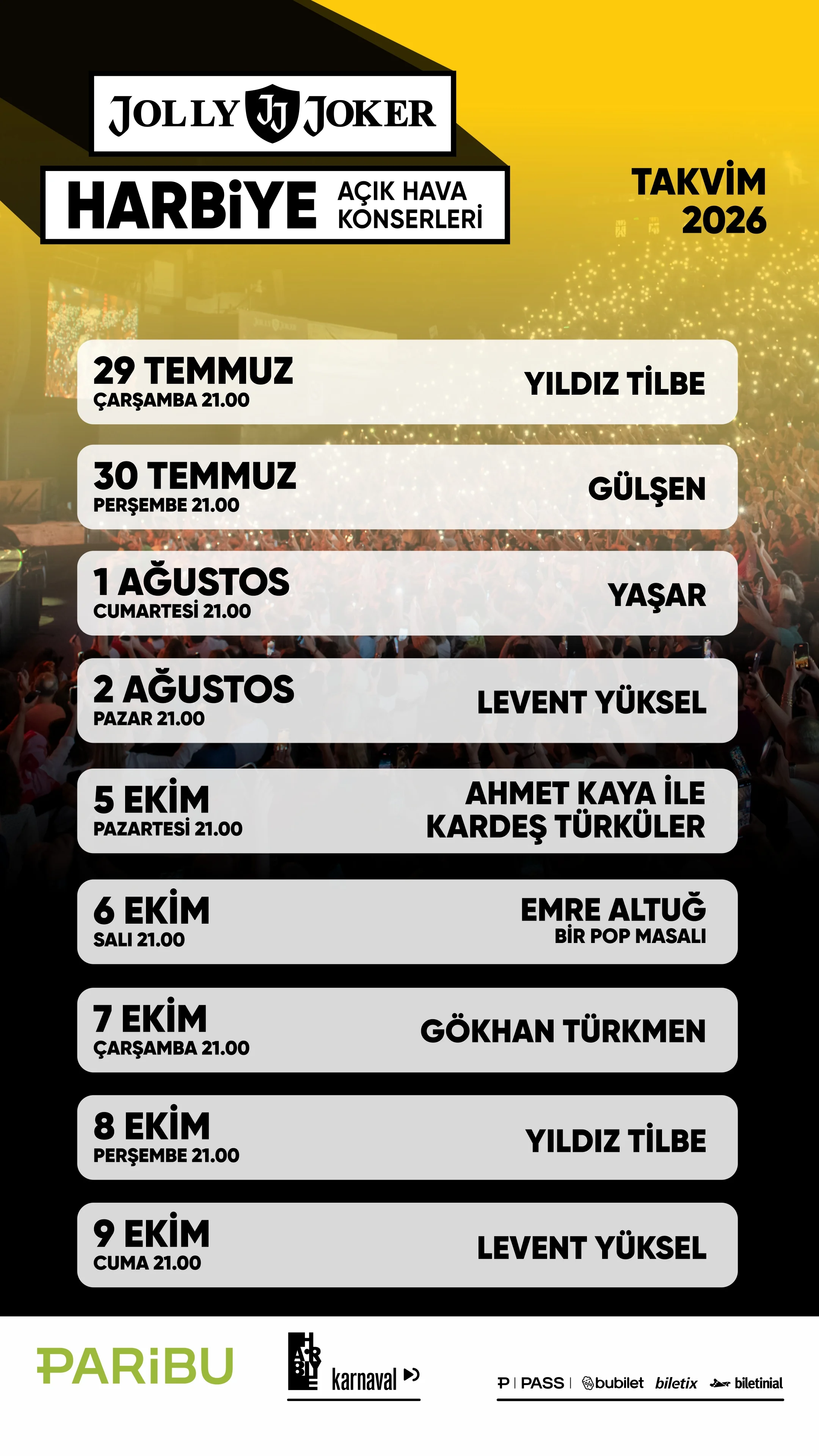 Harbiye’de yıldızlar geçidi! Jolly Joker Harbiye Açık Hava Konserleri, Paribu sponsorluğunda başlıyor! - 1