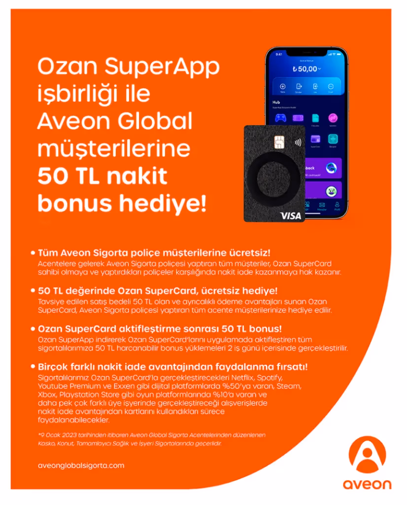 Aveon Global Sigorta müşterilerine Ozan SuperCard’tan bonus kampanyası