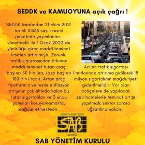 SAB’dan SEDDK ve kamuoyuna trafik sigortasında limit artırma çağrısı
